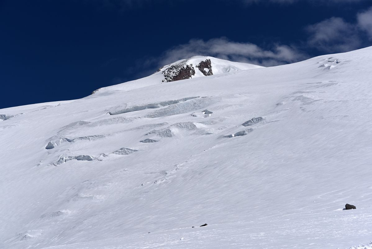 07A Mount Elbrus Main West Summit With Huge Crevasses Below Climbing Pastukhov Rocks